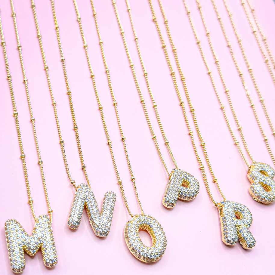 18K Gold Plated Bubble Initial Necklace