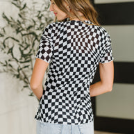 PREORDER: Sheer Checkered Layering Short Sleeve Top
