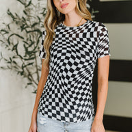PREORDER: Sheer Checkered Layering Short Sleeve Top