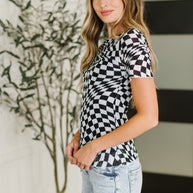 PREORDER: Sheer Checkered Layering Short Sleeve Top