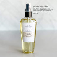 Simply Stated Bath & Body's Oatmeal Milk + Honey Body Oil in a 4oz bottle. Crafted with a warm blend of creamy vanilla, oats, and sweet honey for comforting hydration.