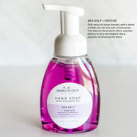 Simply Stated Bath & Body Hand Soap with Sea Salt + Orchid fragrance, in an 8oz bottle. A luxurious blend of coastal sea salt and delicate orchids for a refreshing, elegant touch.