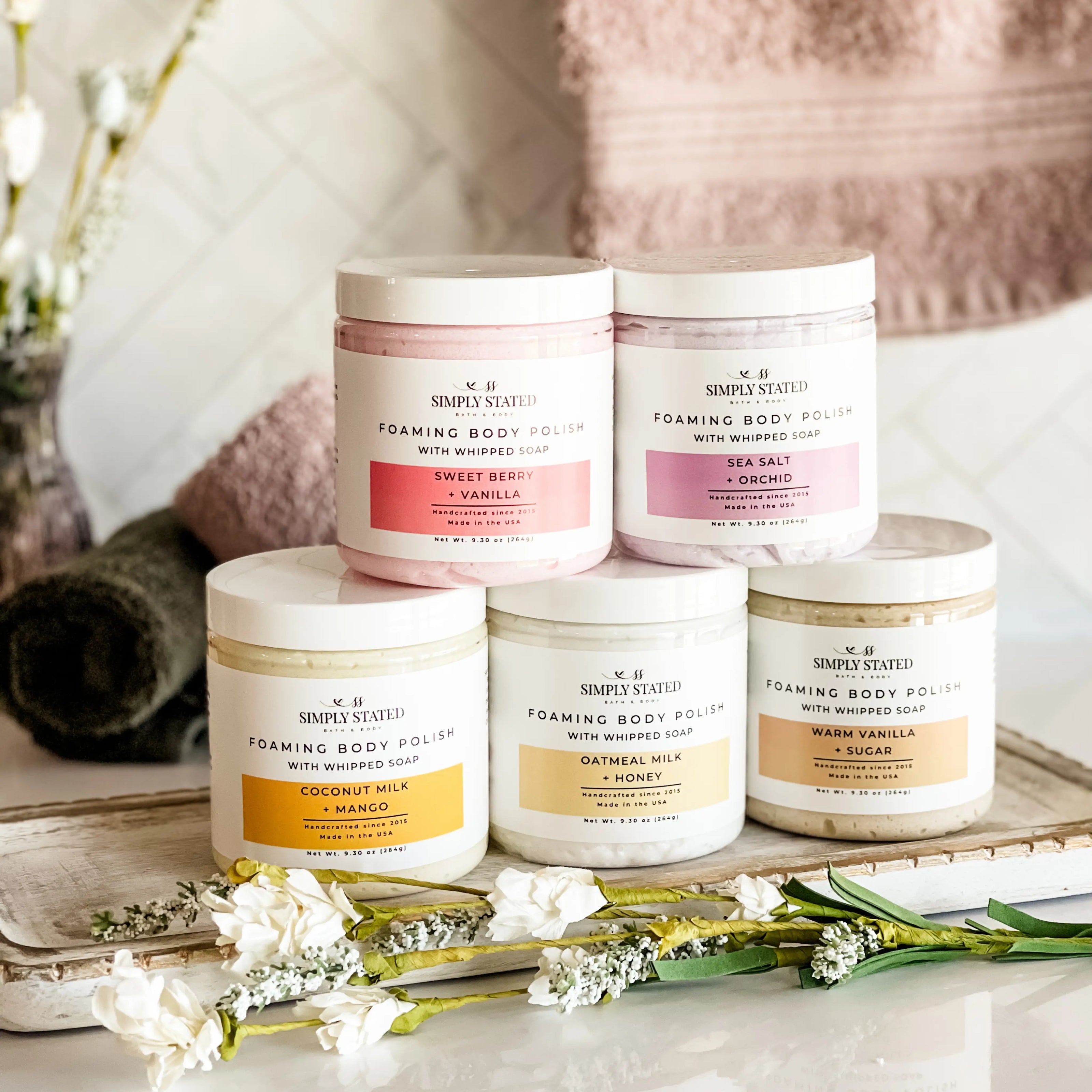 An exfoliating sugar scrub designed to smooth and refresh skin — our Body Polish supports winter skin recovery and self-care rituals. As temperatures warm, the Foaming Body Polish offers a lighter texture while maintaining the same customer-loved experience.

exfoliating scrub, sugar scrub, self care routine, winter skincare, spa at home, valentine self care