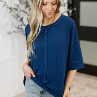 Stay On Top Relaxed Tee in Light Navy