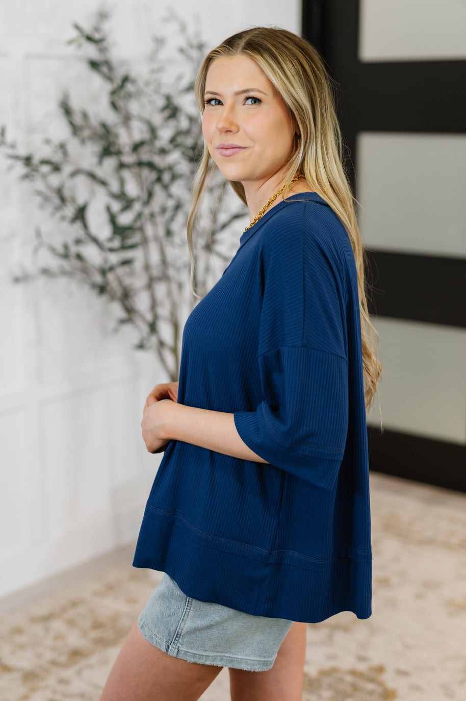 Stay On Top Relaxed Tee in Light Navy