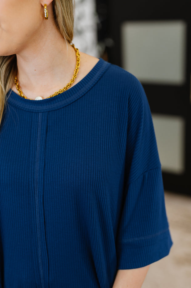 Stay On Top Relaxed Tee in Light Navy