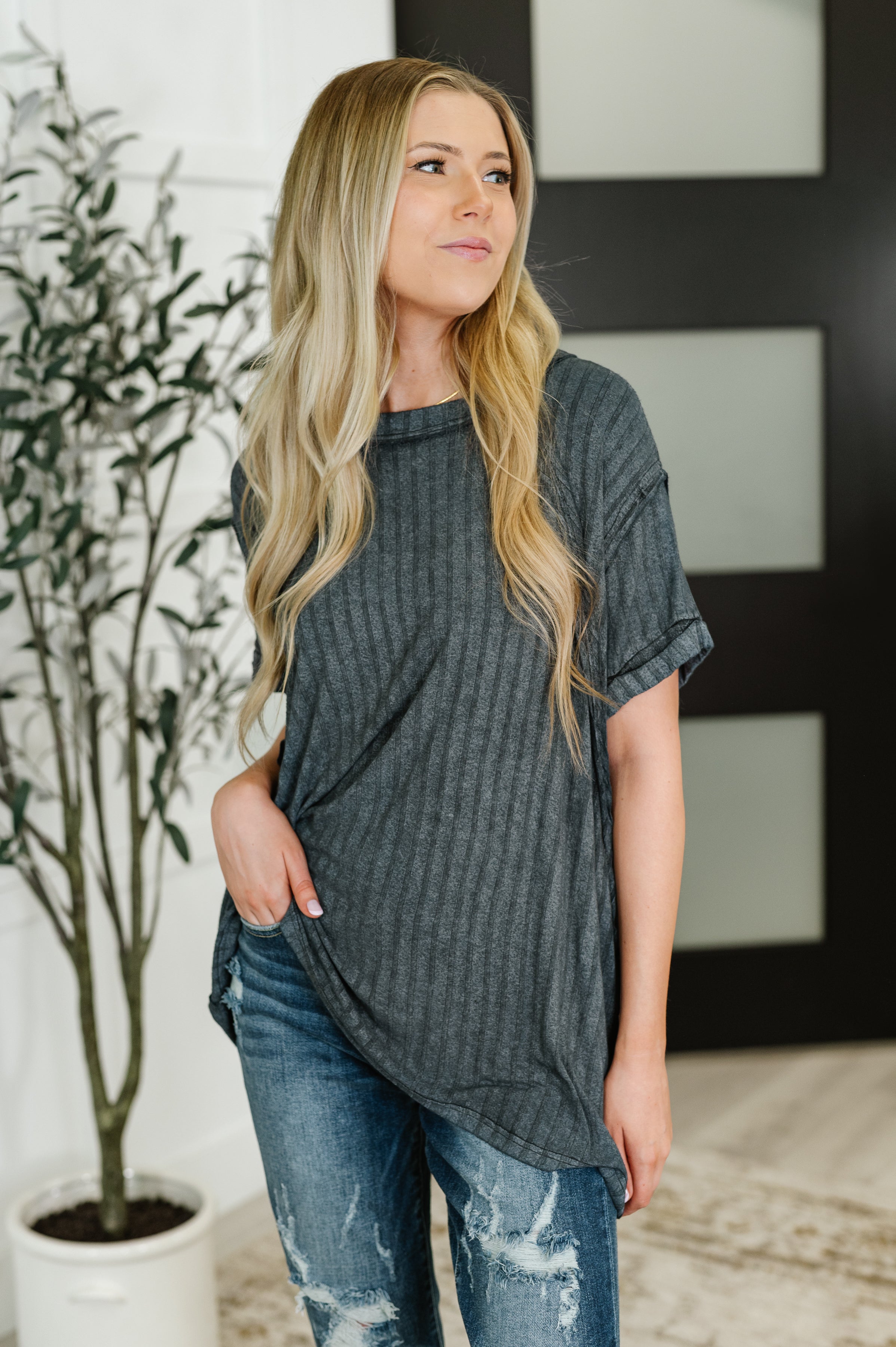 Sunday's Bestie Mineral Wash Top in Ash Black