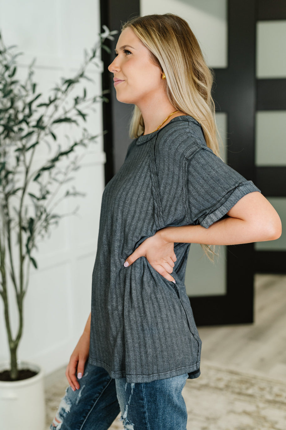 Sunday's Bestie Mineral Wash Top in Ash Black