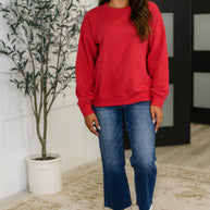 Sweet with a Side Eye Drop Shoulder Pullover in True Red