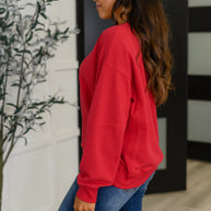 Sweet with a Side Eye Drop Shoulder Pullover in True Red