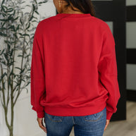Sweet with a Side Eye Drop Shoulder Pullover in True Red