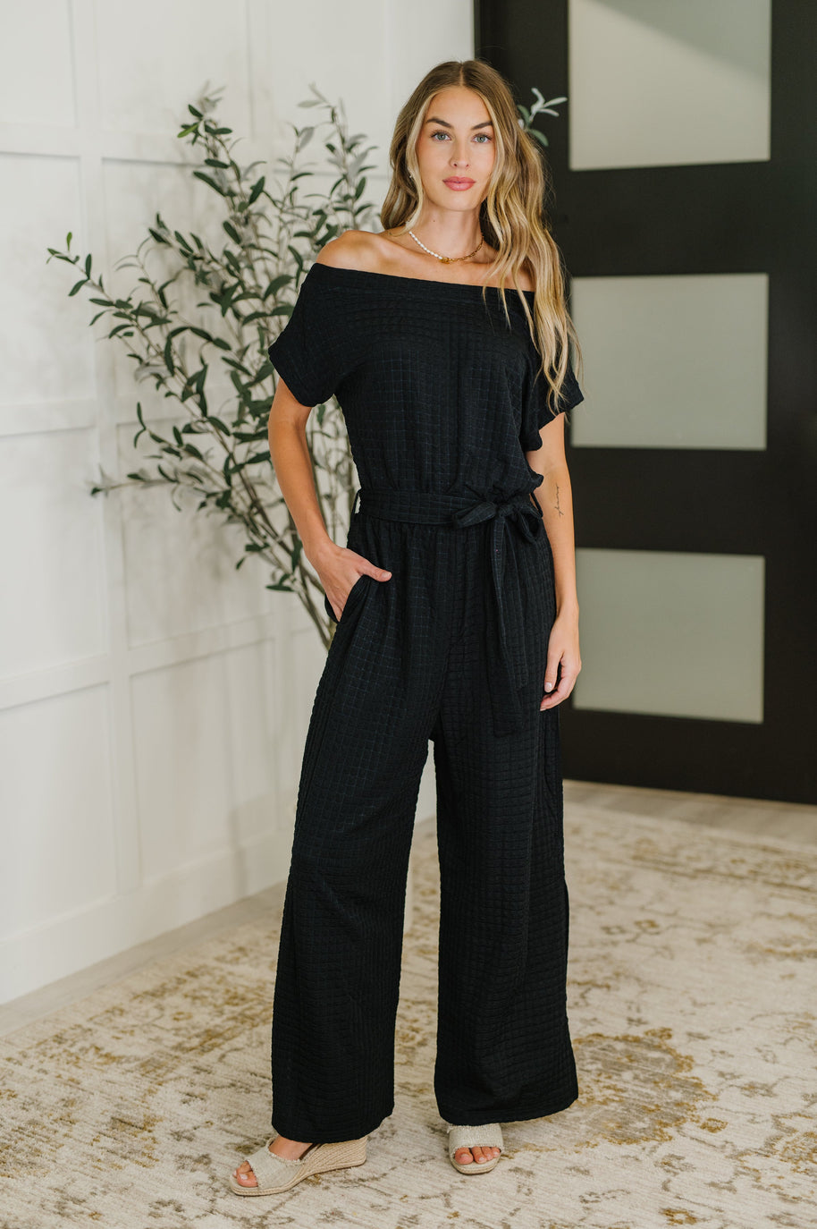 PREORDER: Textured Knit Jumpsuit in Black