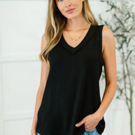 Thread Lightly Ribbed Knit Tank in Black