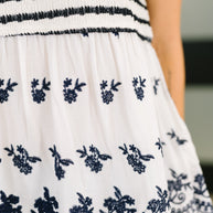 Too Sweet to Share Scalloped Hem Blouse in Ivory and Navy