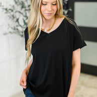 Top Shelf Basic V-Neck Ribbed Tee in Black