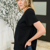 Top Shelf Basic V-Neck Ribbed Tee in Black