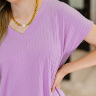 Top Shelf Basic V-Neck Ribbed Tee in Lavender