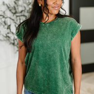 Top That Mineral Wash Tee in Dark Green