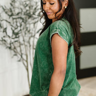 Top That Mineral Wash Tee in Dark Green