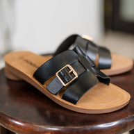 Torvi Black Slip on Sandals