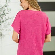 Trial and Error Textured V-Neck Blouse in Magenta