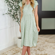 Twirl Me Softly Flutter Sleeve Dress in Sage