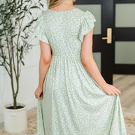 Twirl Me Softly Flutter Sleeve Dress in Sage