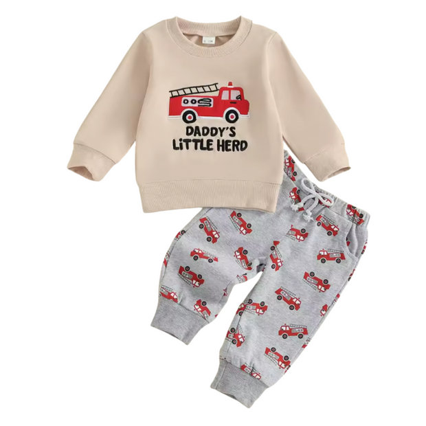 Embroidered Daddy's Little Hero Firetruck Lounge