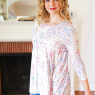 Feeling Fun Blue & Pink Floral Ribbed Babydoll Ruffle Top