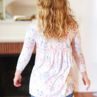 Feeling Fun Blue & Pink Floral Ribbed Babydoll Ruffle Top