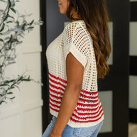 Vibes Don't Lie Net Tee Red Striped