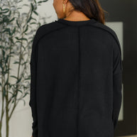 Wander & Rest Cable Ribbed Knit Drop Shoulder Top in Black