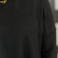 Wander & Rest Cable Ribbed Knit Drop Shoulder Top in Black