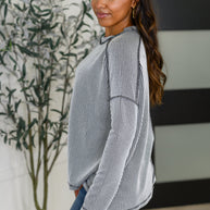 Wander & Rest Cable Ribbed Knit Drop Shoulder Top in Black/White