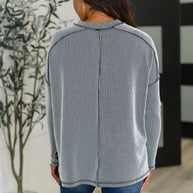 Wander & Rest Cable Ribbed Knit Drop Shoulder Top in Black/White