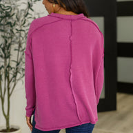 Wander & Rest Cable Ribbed Knit Drop Shoulder Top in Plum