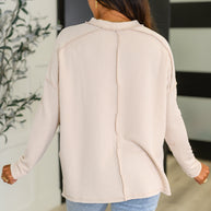 Wander & Rest Cable Ribbed Knit Drop Shoulder Top in Sand Beige