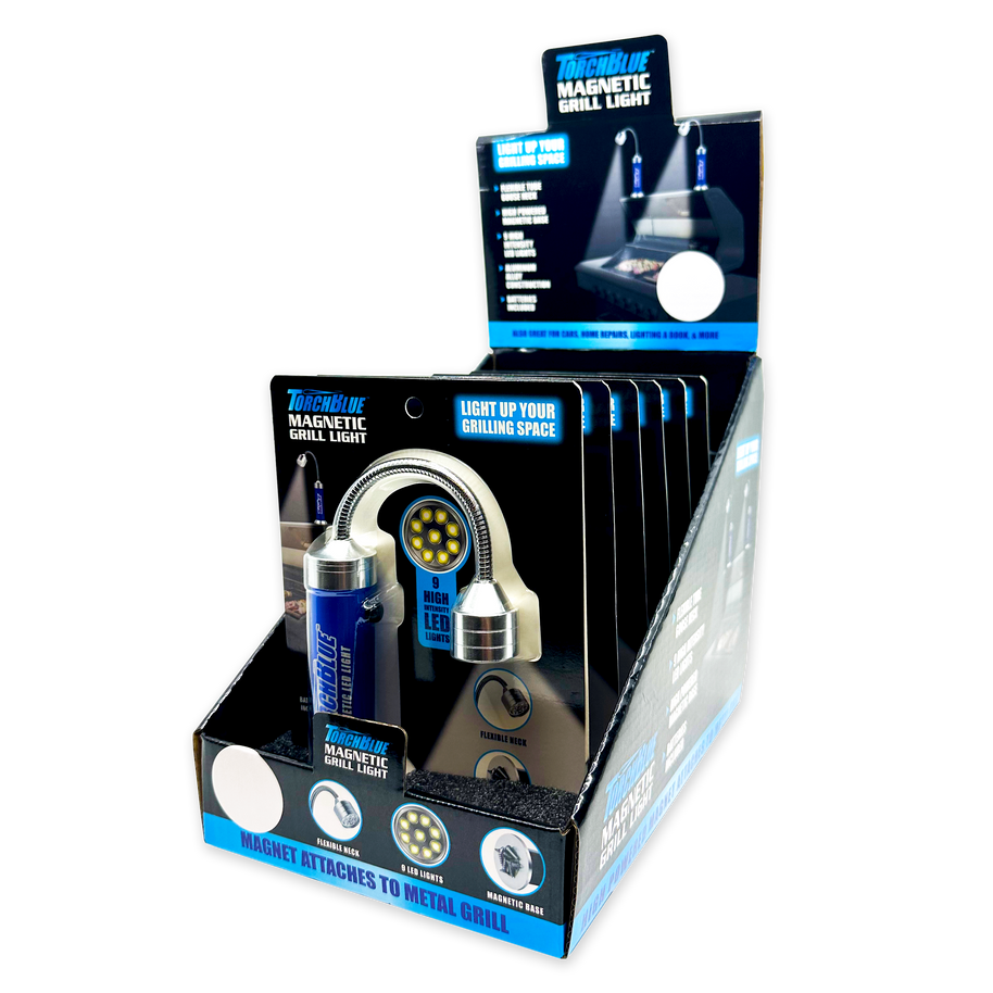 Torch Blue Magnetic Grill Silver LED Flashlight - 6/Display