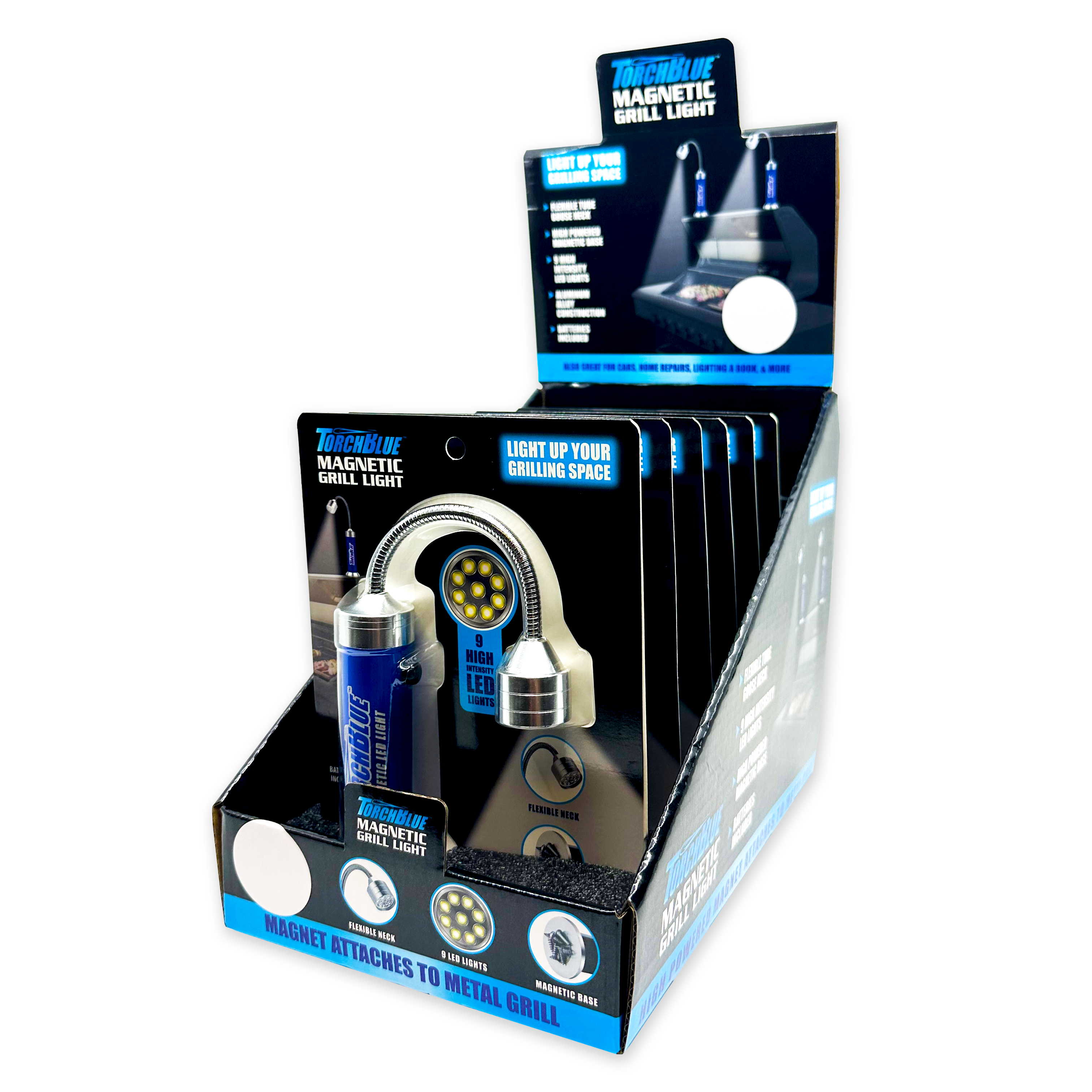 Torch Blue Magnetic Grill Silver LED Flashlight - 6/Display