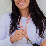 Red & Pink Floral Lanyard