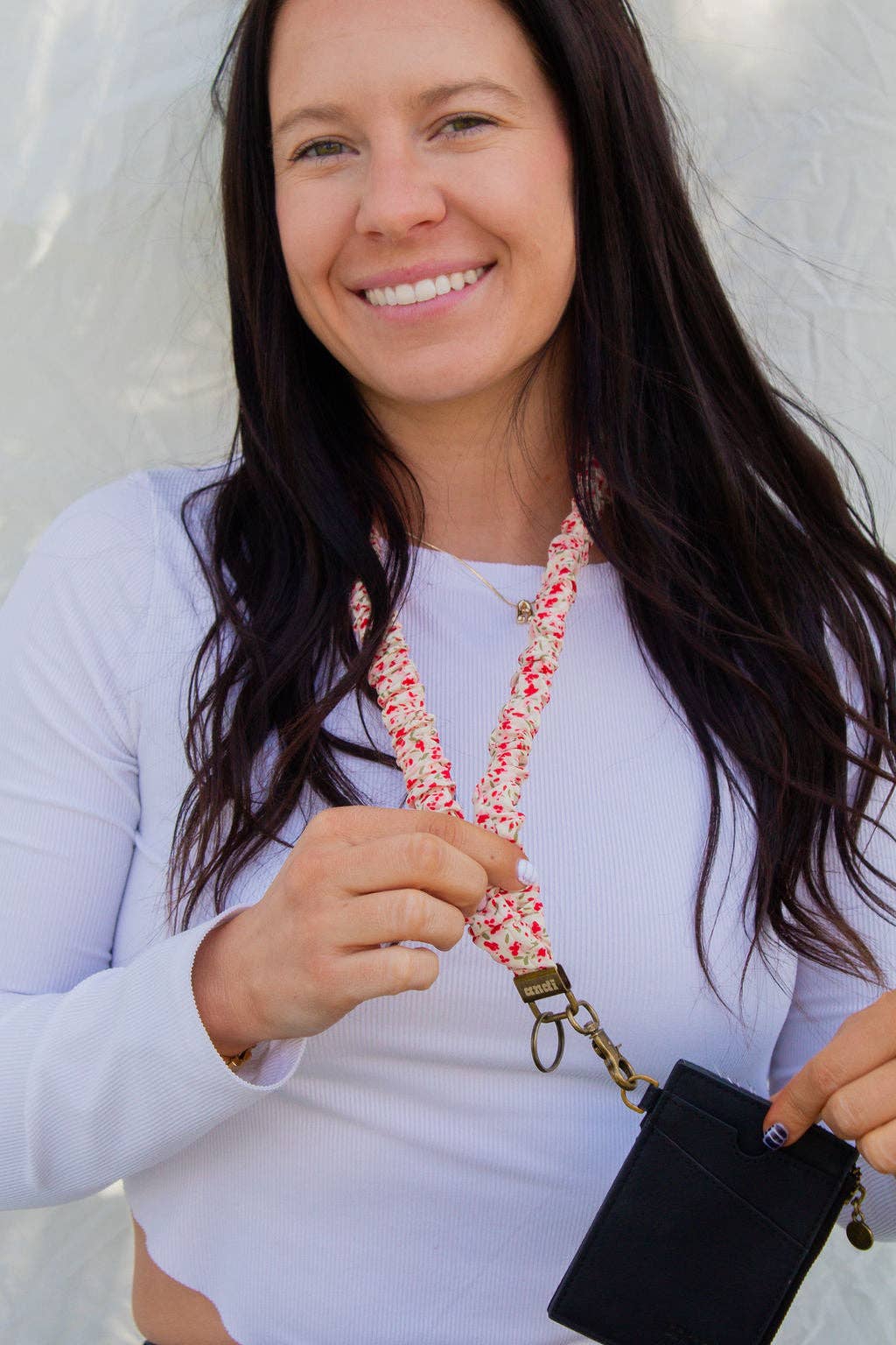 Red & Pink Floral Lanyard