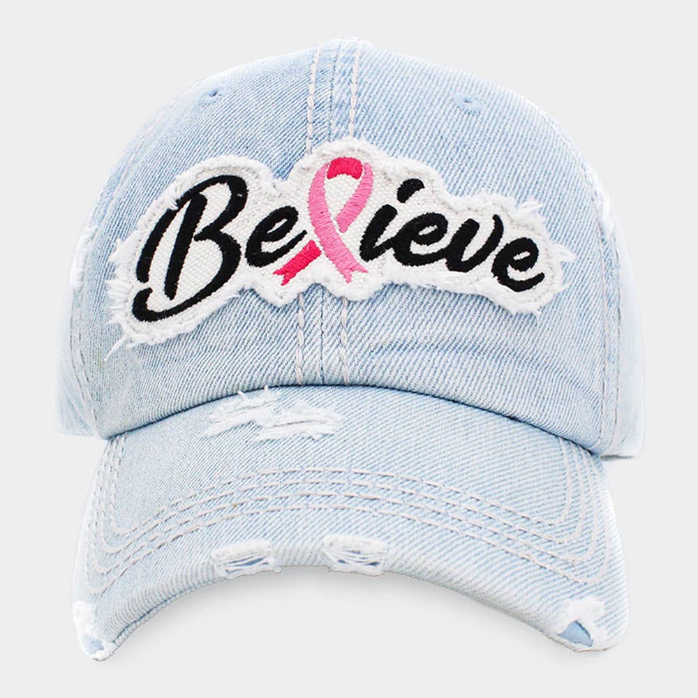 Believe Message Pink Ribbon Accented Vintage Baseball Cap