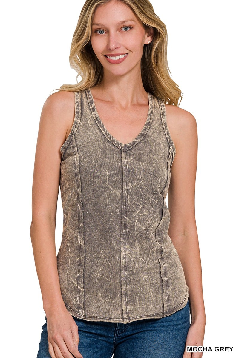 RTS: Zenana CRINKLE WASHED /TERRY RAW EDGE Tank