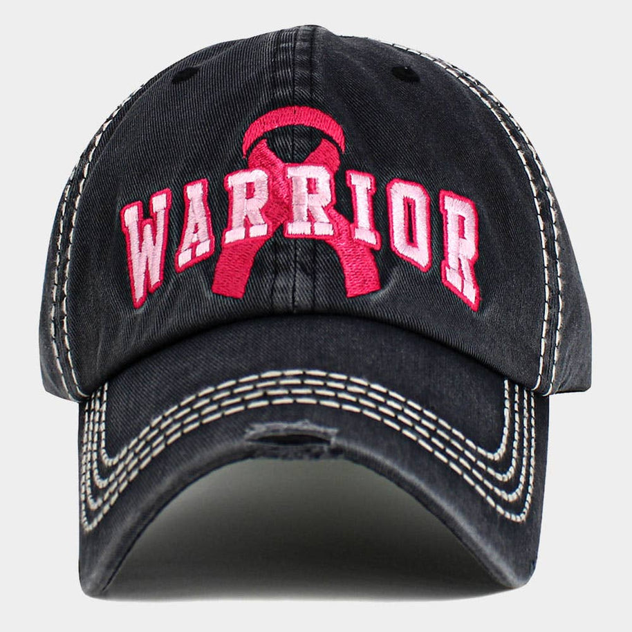 Pink Ribbon WARRIOR Embroidered Vintage Baseball Cap