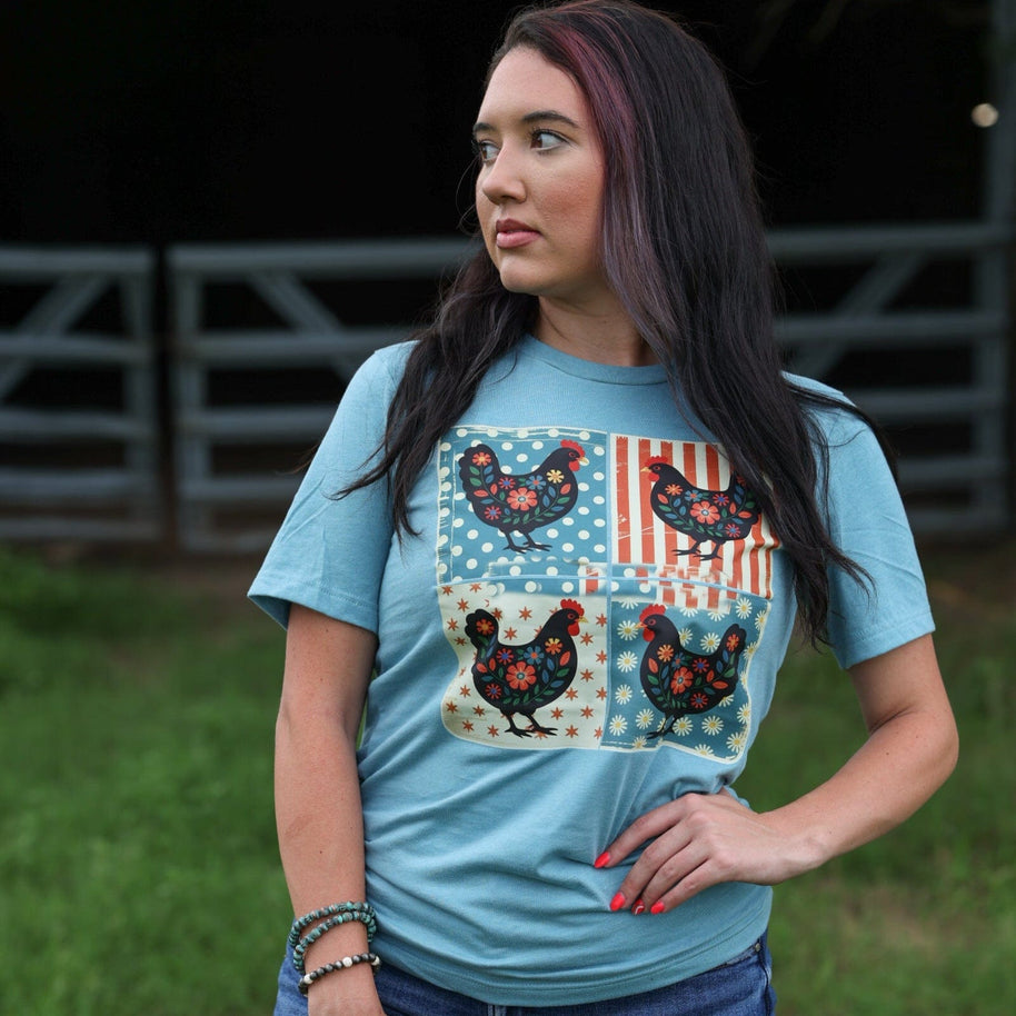 FestiviTees Women - Apparel - Shirts - T-Shirts Patriotic Chicken Patchwork Soft Graphic Tee