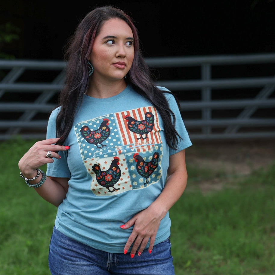 FestiviTees Women - Apparel - Shirts - T-Shirts Patriotic Chicken Patchwork Soft Graphic Tee
