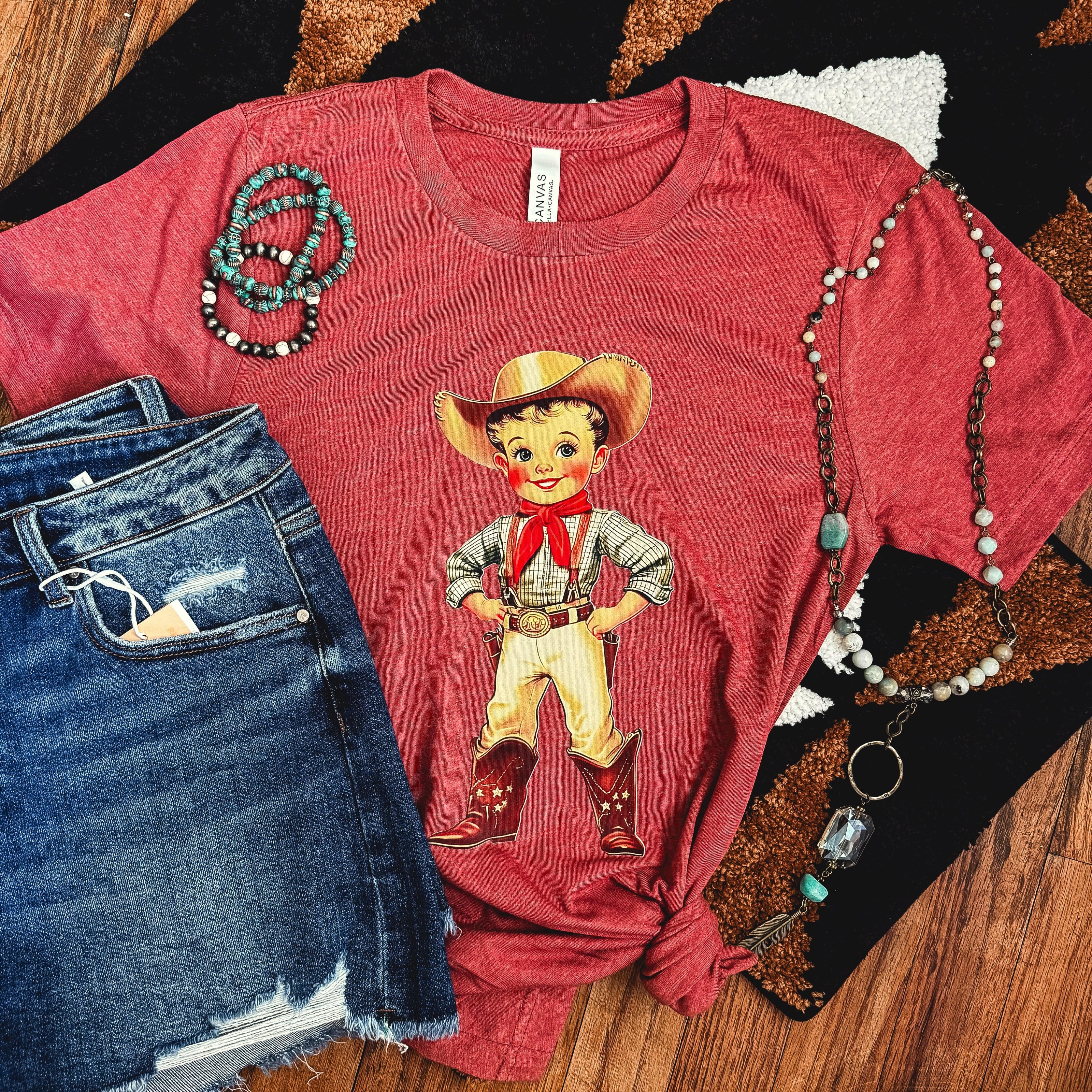 FestiviTees Women - Apparel - Shirts - T-Shirts Retro Cowboy Kid Soft Graphic Tee