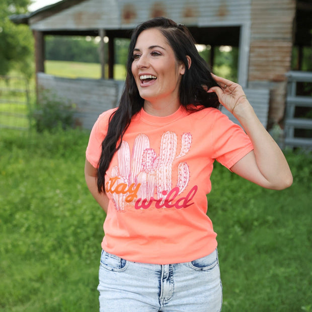 FestiviTees Women - Apparel - Shirts - T-Shirts Stay Wild Cactus Neon Soft Graphic Tee