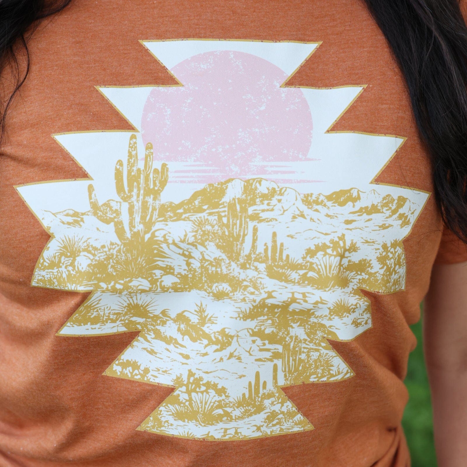 FestiviTees Women - Apparel - Shirts - T-Shirts Sunset Aztec Desert Scene Soft Graphic Tee