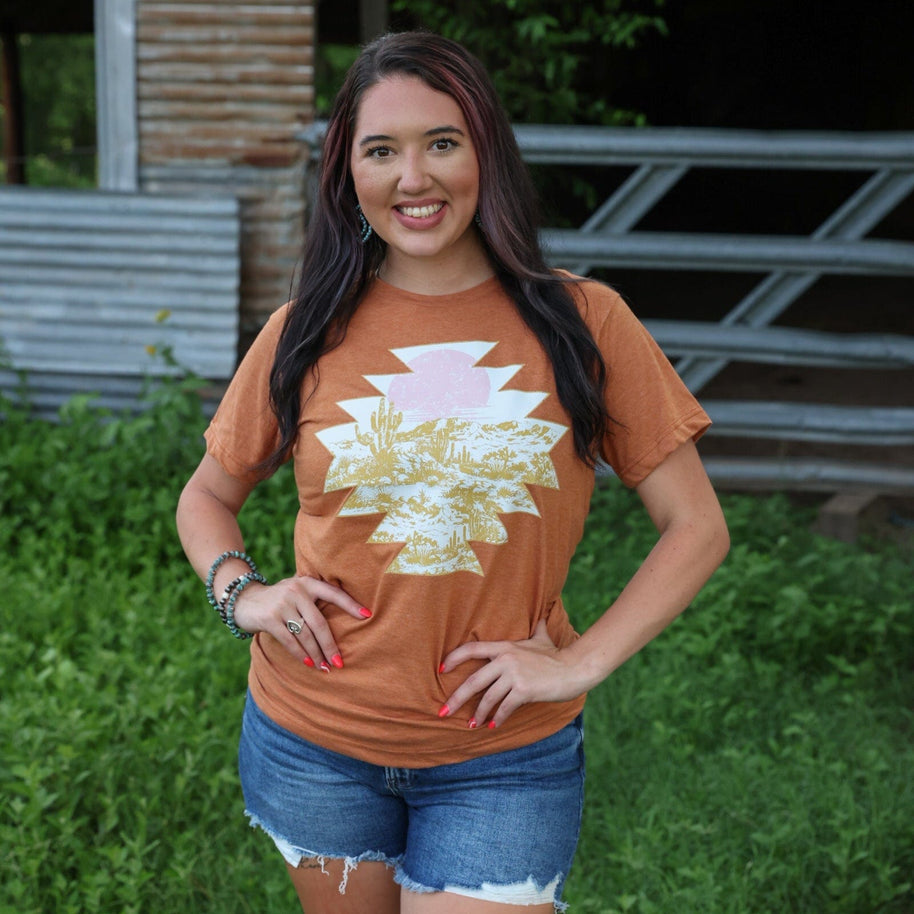 FestiviTees Women - Apparel - Shirts - T-Shirts Sunset Aztec Desert Scene Soft Graphic Tee